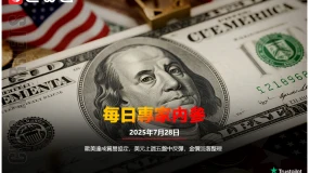 CWG資訊：歐美達成貿易協定，美元上週五盤中反彈，金價回落整理